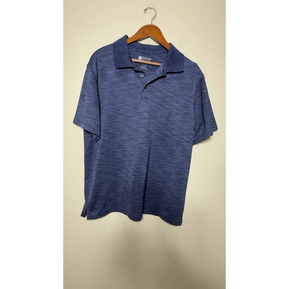 Haggar Mens Polo Shirt Size L Large Blue Heathered Short Sleeve Casual Golf